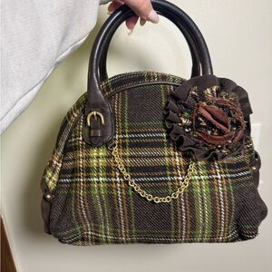 Vintage Juicy Couture Brown & Green Tweed Wool Bowler Bag
